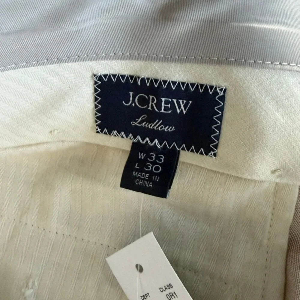 J.Crew Ludlow Dress Pants Mens 33x30 Beige Cotton Trousers NWT $198 Preppy
